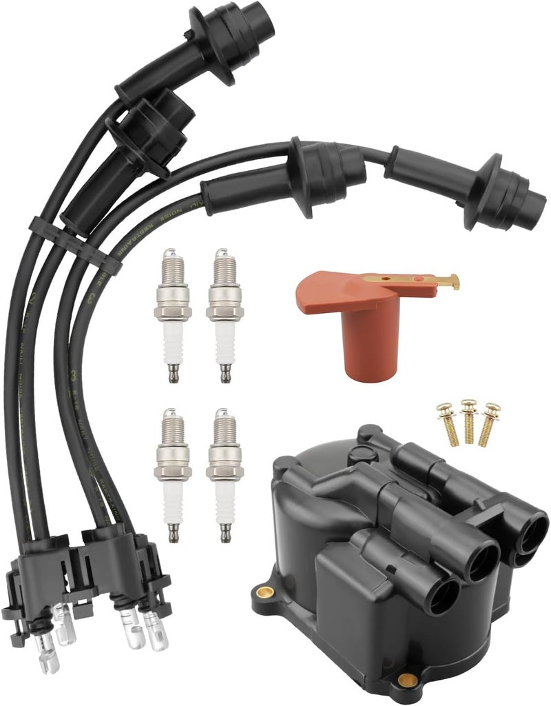 JUQAFY Forklift Tune Up kit Distributor Cap Ignition Rotor Spark Plugs Ignition Wire Set Fits for Toyota Forklift 5FG 6FG 7FG Series with 4Y Engine - Image 1
